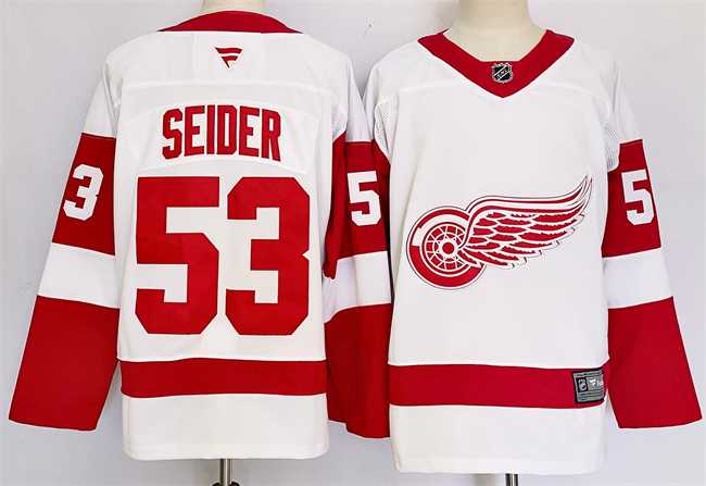 Men%27s Detroit Red Wings #53 Moritz Seider White 2024-25 Stitched Jersey